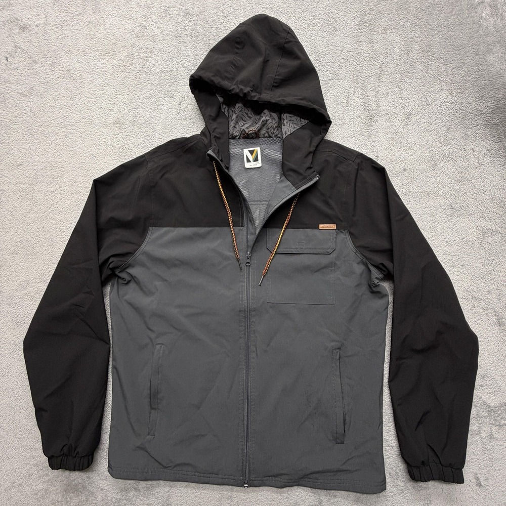 Voyager Jacket Mens Medium Black Gray Hooded Full Zip Lightweight‎ Windbreaker